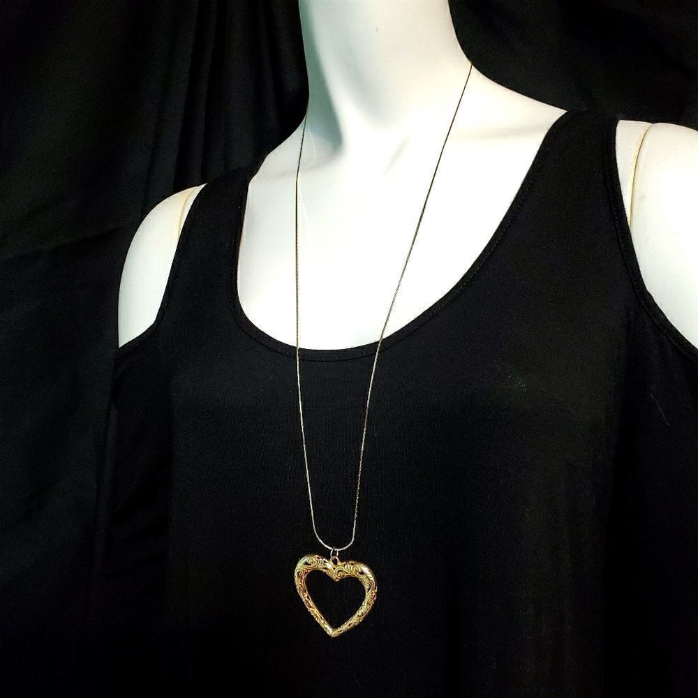 Gold Tone Heart Pendant Necklace